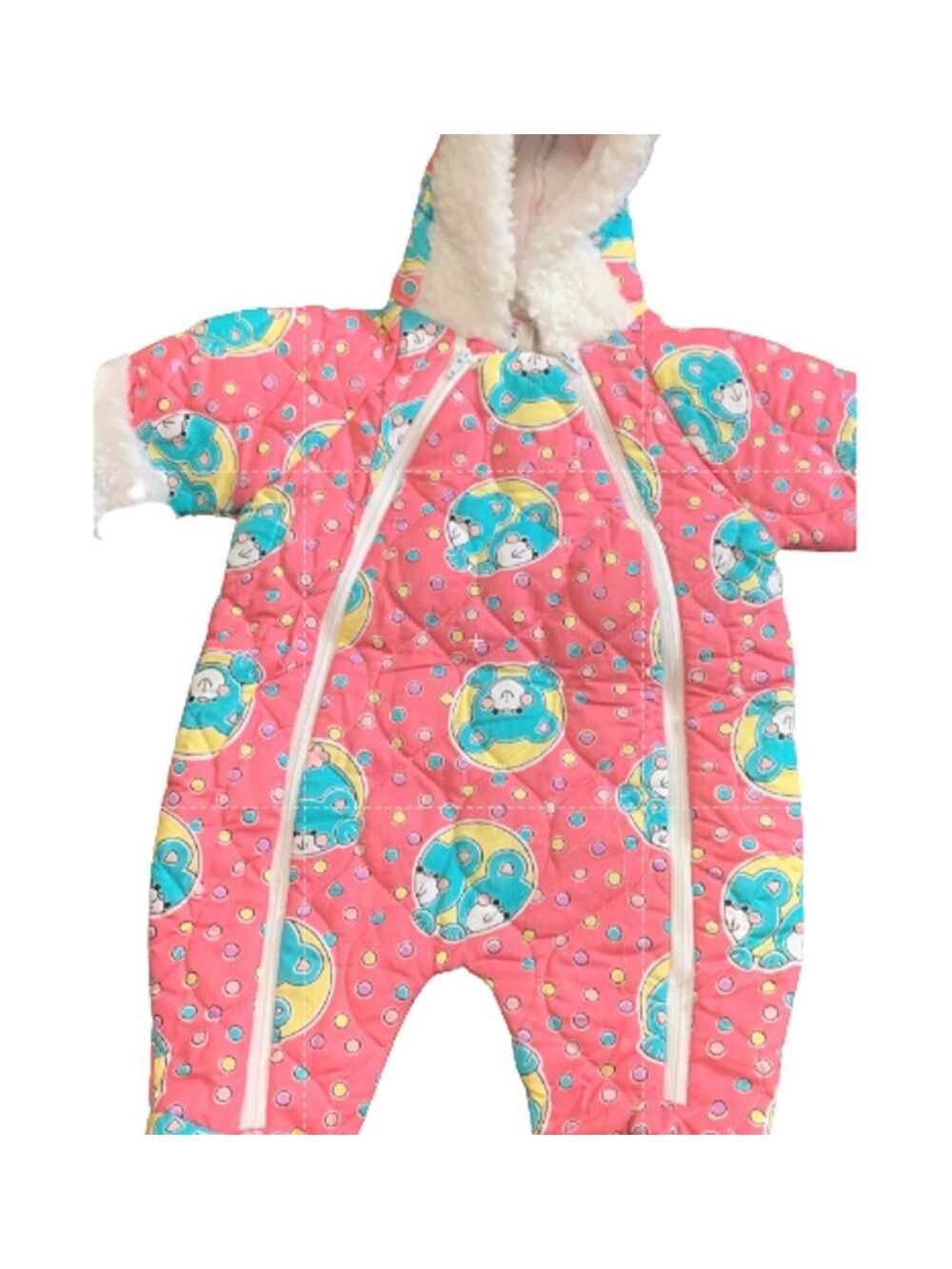 Cuddle Time Vintage Bear Fleece Zip Up Suit Baby Hooded 0-6 Mos.